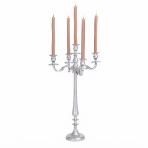 Elegant 5-Arm Metal Candelabra <b>Silver</b> <b>Candlestick</b> Holder Tabletop Candle Stand For Wedding Table Centerpiece And Home Dinner - Product Image 4