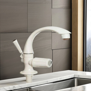 Robinet pilier en plastique PTMT fileté avec col Long pour évier lavabo salle de bain cuisine blanc robinet incurvé Design - Product Image 3