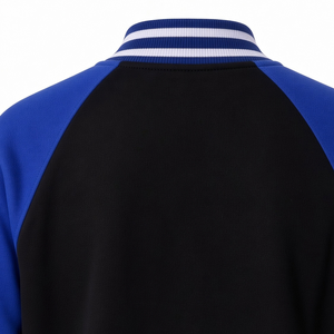 Veste polaire Zeta Black 1920 Varsity bleue avec manches contrastantes, fermeture éclair intégrale, numéro en chenille, bordure côtelée, vêtement d'extérieur décontracté chaud et de qualité supérieure - Product Image 6