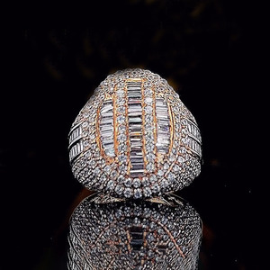 Baguette and Round Cut Moissanite Diamond Iced Out Style Mens Engagement <b>Ring</b> 925 Sterling <b>Silver</b> Hip Hop Gift <b>Statement</b> Jewelry - Product Image 3