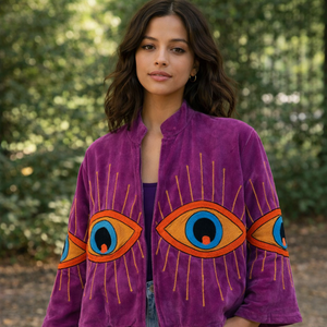 Purple Velvet <b>Quilted</b> <b>Jacket</b> Floral <b>Pattern</b> Stand Collar Open Stitch Closure Full Sleeve Breathable Cotton Lining Women's Autumn - Product Image 3