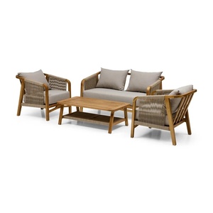 Canapé de jardin moderne et écologique en teck massif avec corde tressée et coussin imperméable pour usage extérieur - Product Image 6