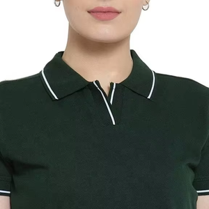 Polo de Mujer Verde Oscuro, Manga Corta, Color Sólido, Informal, Tejido, Corte Regular, Venta al Por Mayor OEM - Product Image 6