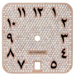 Esfera con diamantes incrustados personalizada para adaptarse a un reloj de metal blanco de 40 mm y color a pedido del cliente, esmalte negro, números romanos, 2.50 CT. - Product Image 1