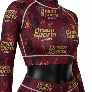 Bikinis & Beachwear Women Athletic <b>Matching</b> Set <b>Long</b> Sleeve Crop Top & Shorts Compression Workout Gym Outfit - Product Image 4