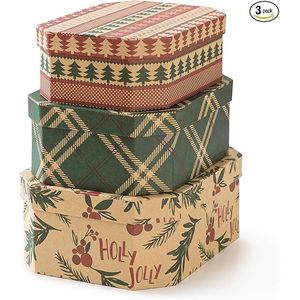 Scatole Vintage Riutilizzabili per Natale, Grandi Contenitori Decorativi in Cartone per Regali - Scatole Regalo Natalizie con Coperchi - Product Image 1