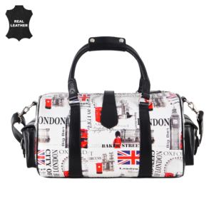 Sac de voyage week-end en cuir véritable finition brillante personnalisée, motif imprimé Londres, marque privée, OEM/ODM, vente en gros, style voyage affirmé - Product Image 4