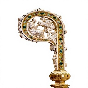 Bâton de cérémonie classique en laiton doré, élégant bâton pastoral d'évêque, canne liturgique d'église, canne de marche en métal de designer - Product Image 2