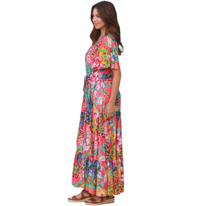 Vestido Maxi Floral para Mujer, Manga Corta, Ligero, Vestido de Verano - Product Image 3