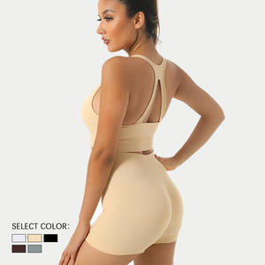 Fitness Yoga Wear Custom Logo Breathable Nylon Spandex <b>2</b>-<b>Piece</b> Scrunch Butt Lift Leggings Ribbed Bra Crop Top Women Workout <b>Set</b> - Product Image 4