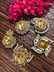 Brass <b>Mirror</b> Work Tealight Holder for Diwali Home Decor Festive Decoration <b>Table</b> Centerpiece Gift for Festivals and Celebrations - Product Image 4