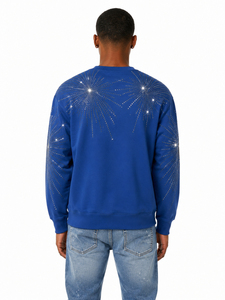 Sweat-shirt à col rond pour homme avec strass, bleu, coupe classique, tricoté, décontracté, pull d'hiver, sweat-shirts à strass pour homme - Product Image 2