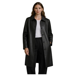 Women's Plus Size Long Sleeve Leather Coat With Zipper Closure Factory Made Cheap Price Women Leather Jacket With Custom Logo - Product Image 3