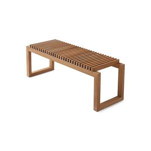 Banc de jardin en teck minimaliste moderne sans dossier, banc de patio en bois avec plateau à lattes fines - Product Image 1