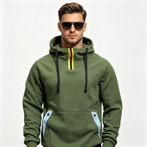 <b>Men's</b> Hooded <b>Sweatshirt</b> <b>Black</b> With Light Blue Pocket Panels Regular Fit Casual Autumn Wear 100% Polyester French Terry 2027 - Product Image 5