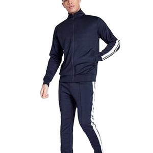 Veste de survêtement marine pour homme avec fermeture éclair intégrale, rayures blanches, col montant, poches latérales, respirante, style sportif, pour l'automne, coupe classique - Product Image 4