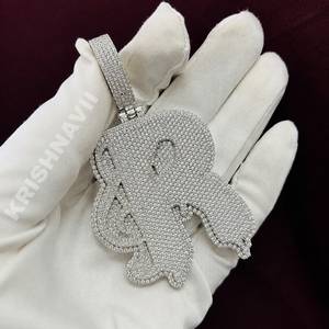 Colgante de Letra Personalizado de 33 Pulgadas con Moissanita VVS, Chapado en Oro Blanco, Estilo Hip Hop, Regalo - Product Image 4