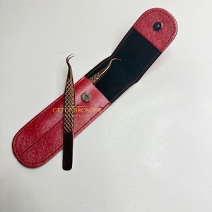 Pince à épiler pour cils GETUP BROSONS IMPEX de haute qualité, en acier inoxydable courbé, couleurs or rose plasma, pointe lisse, poignée diamantée - Product Image 2