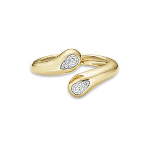 Anillo de Oro Sólido de 14K Elegante con Diseño Abierto y Detalles de Diamantes, Anillo Ajustable Envolvente, Anillo de Boda con Doble Corte de Pera Ovalado - Product Image 1