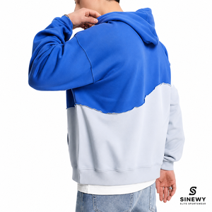 Sudadera con Capucha y Cremallera para Hombre SINEWY, Diseño Color Block, Felpa, Estilo Casual, para Otoño, 100% Algodón, Azul Grisáceo, con Bolsillos - Product Image 2