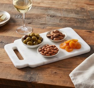 Planche à découper élégante en marbre blanc veiné gris avec poignée, bloc de découpe rectangulaire - Product Image 4