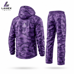 Custom Men's Waterproof Purple <b>Camouflage</b> Hooded Rain Suit Rain Jacket and Pants Set Outdoor Tracking Fishing Motorcycle OEM ODM - Product Image 3