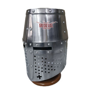 Casco Templario Medieval con Acabado Plateado, Armadura de Caballero de Acero Suave para Recreación Histórica, Exhibición y Decoración del Hogar - Product Image 3