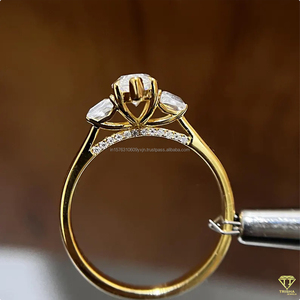 Three Stone <b>Emerald</b> Cut Moissanite Engagement <b>Ring</b> in 925 Sterling <b>Silver</b> Pear Side Stones Vintage Style Prong Setting for Women - Product Image 1