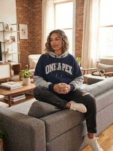 <b>Women's</b> Navy <b>Blue</b> Grey Color Oversized <b>Hoodie</b> Custom Embroidered Logo Heavyweight Streetwear Sweatshirt Wholesale Manufacturer - Product Image 5