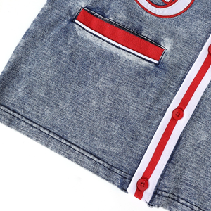 Delta Denim Varsity <b>Cardigan</b> Winter Thick Washed Blue V Neck Button Front Knit <b>Red</b> White Stripe Trim Custom Greek Letter Style - Product Image 2