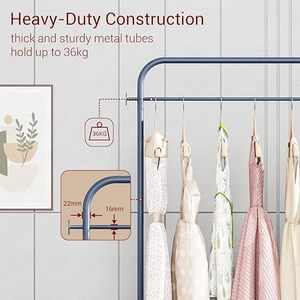 Minimalist Metal Clothing <b>Rack</b> With Wheels And Storage Basket For Wardrobe Use Standing Type Multifunctional Design - Product Image 4