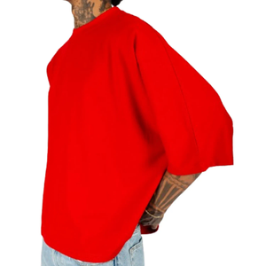 T-shirt pour homme en maille bleue à manches courtes, col rond, coupe classique, décontracté, respirant, tissu tricoté, couleur unie - Product Image 3