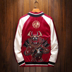 Crimson Raijin Samurai Sukajan <b>Jacket</b> Unisex Patchwork Design Spring Thin Hip Hop Souvenir Coated OEM Service - Product Image 2