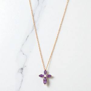 Collier en améthyste violette, forme poire, croix religieuse en améthyste, certifié véritable, argent 925 plaqué or 14 carats - Product Image 4