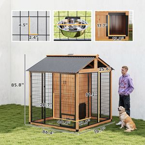 Cuccia per Cani Extra Large 7FT X 6FT in Legno Giallo Chiaro per Esterni con Armadio Portaoggetti e Ciotole in Acciaio Inox Realizzata in Legno di Abete - Product Image 3