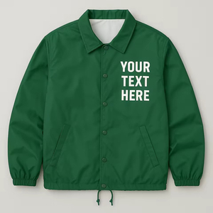 2026 Men's Green Polyester <b>Coach</b> Jacket Turn-Down Collar Button Closure Casual Windproof Regular Fit Custom Front Letter Print - Product Image 1