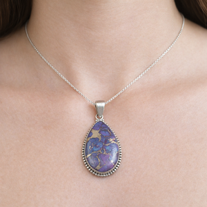 Genuine Purple Copper Turquoise Teardrop Pendant 925 Silver Rose Gold Yellow Gold Plated Handmade Boho Jewelry Gift Unisex <b>Wife</b> - Product Image 2