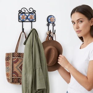 <b>Beads</b> Art Rustic Ceramic Tile Wall Mounted Coat Hooks [CIH 181] From Uttar Pradesh - Product Image 2