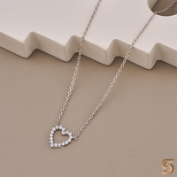 Collier pendentif cœur en or blanc 10k rhodié avec moissanite, design cœur ouvert, style minimaliste, cadeau parfait pour un anniversaire de mariage
