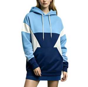 Robe sweat à capuche oversize color block avec poche, coupe classique, manches longues, style décontracté, en polaire, pour l'automne - Product Image 2
