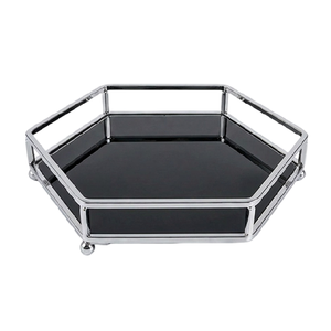 Plateau de service décoratif en verre de haute qualité, style moderne européen créatif, en métal, avec plateau de dessus en acier inoxydable nickelé effet miroir - Product Image 3