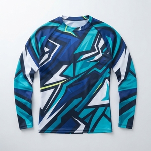 Men Long Sleeve Rash Guard Full Print Sublimation Quick Dry Polyester <b>Compression</b> <b>Shirt</b> Blue <b>White</b> Pattern Adult Sport Top - Product Image 1