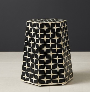 Black Ivory Bone Inlay Modern Handmade Wooden Nightstand Accent <b>Stool</b> <b>Bedside</b> Cabinet Hexagon Side Table <b>for</b> Bedroom - Product Image 1