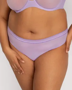 <b>Sheer</b> Mesh High Cut <b>Thong</b> Women's Plus-Size Breathable Spandex/Nylon High-Rise Anti-Exposure Solid Color Sexy <b>Thong</b> Underwear - Product Image 3