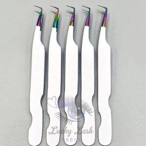 Pinzas de pestañas blancas de plasma arcoíris con etiqueta privada personalizada, herramienta de extensión de pestañas nano puntiagudas de acero inoxidable sólido de 90 grados - Product Image 5
