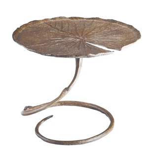 Nature Inspired Scalloped <b>Tray</b> Top Iron Pedestal Accent Side <b>Table</b> For Living Room Eco Friendly - Product Image 3
