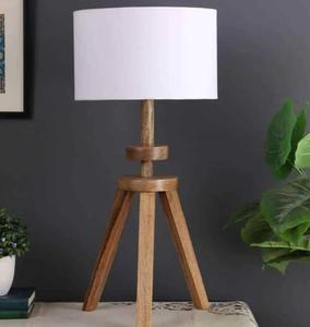 Wooden Table Lamp With White Fabric Drum Shade Warm Light Scandinavian Design For Bedroom <b>Decorative</b> <b>Lighting</b> - Product Image 3