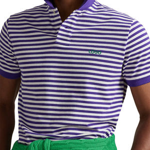 New Wholesale <b>Men's</b> Striped Mesh Polo <b>Shirt</b> Classic Fit OEM Breathable Casual Short Sleeve Reinforced Stitching Ribbed Cuff Top - Product Image 5
