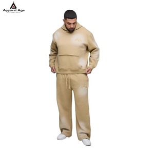 Ensemble 2 pièces de survêtement et sweat à capuche surdimensionné pour homme, délavé et décoloré au soleil, 400 g/m², personnalisé, grandes tailles, vente en gros - Product Image 4