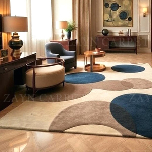 Tapis artisanal en laine à motif circulaire abstrait moderne, antidérapant, pour salon et chambre, design géométrique doux pour l'intérieur de la maison - Product Image 3